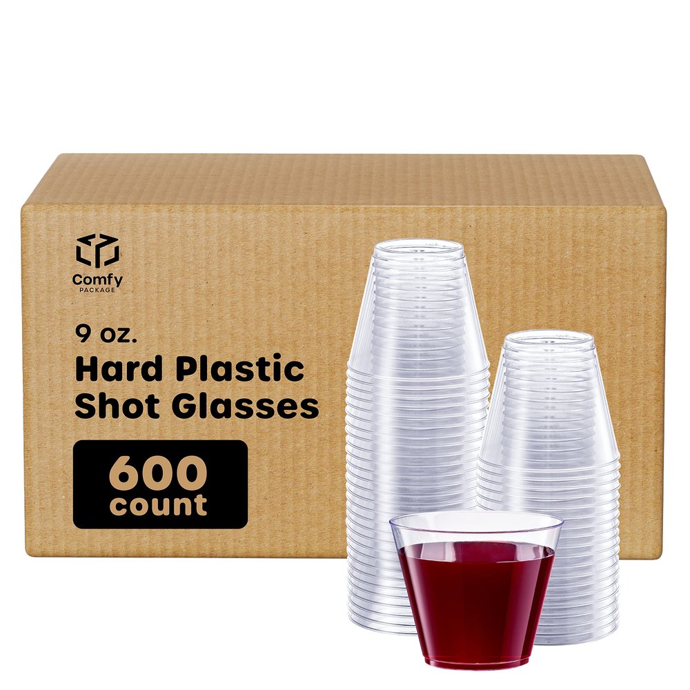 Comfy Package [Case of 600 9 oz. Hard Plastic Tumblers, Clear Plastic Cups - Plastic Cups for Party, Cocktails, and Events