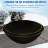 Disposable Plastic Plates with Rim Design, Organic Round Dinnerware Bulk Order for Wedding, Birthday & All Occasions (Black with Gold, 60 Bowls (32 oz Bowls)) view 4