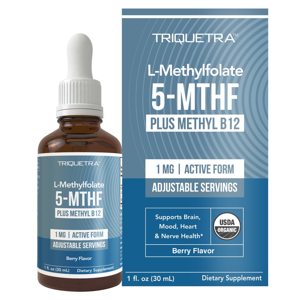 Organic Methyl Folate 1000 mcg + Methyl B12 Cofactor (300 Servings) Metabolically Active 5-MTHF Form, Organic Berry Flavor, Liquid Sublingual Form Mood, Cognition, Methylation, Pregnancy (1oz)