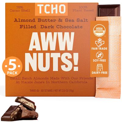 TCHO Aww Nuts! Dark Chocolate Bars (5 pack) | Single Origin, Plant Based, Organic & Fair Trade, | Non GMO, Non-Dairy, Vegan, Soy Free (2.5oz each)