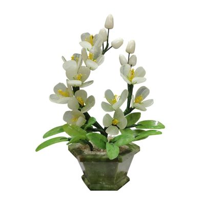 moisture Faux Bonsai Feng Shui Auspicious Jade Bonsai-Magnolia Flower Bonsai Ornament Suitable for Living Room Porch Balcony Decoration Desktop Potted Tree (Color : A)