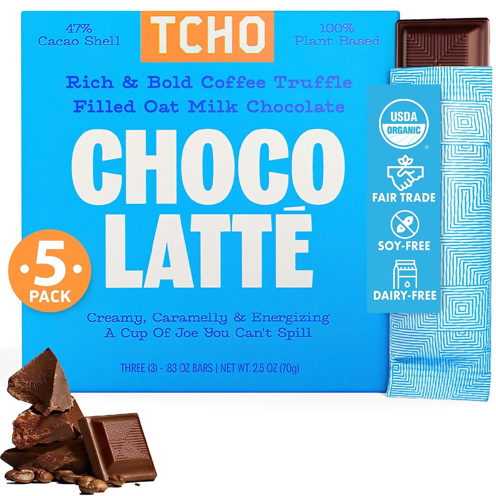 TCHO Choco Latte 47% Oat-Milk Chocolate Bars (5 pack) | Plant Based, Organic & Fair Trade | Non GMO, Non-Dairy, Vegan Chocolate, Soy Free (2.1oz each)