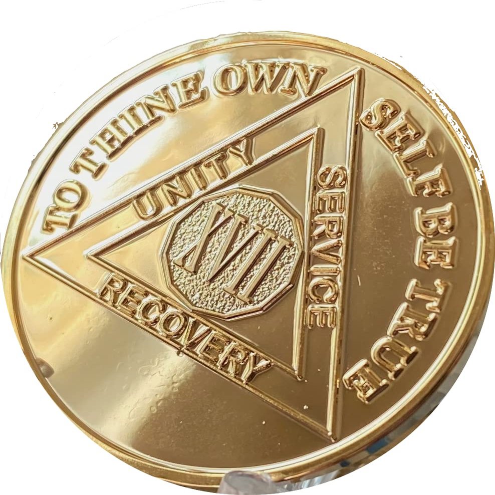 17 Year AA Medallion 22k Gold Plated Sobriety Chip