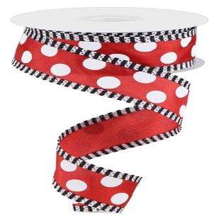 Craig Bachman, 1.5" Large Polka Dot Stripe Ribbon: Red (10 Yards) - Gift Wrapping Wired Ribbon