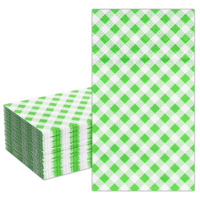 DYLIVeS Green Gingham Napkins, Green and White Checkered Guest Towel Plaid Party Napkins Disposable Paper Hand Towels for Luncheon, Dinner, Picnic, Birthday, Easter, Graduation Party, 3-Ply, 50 Pcs