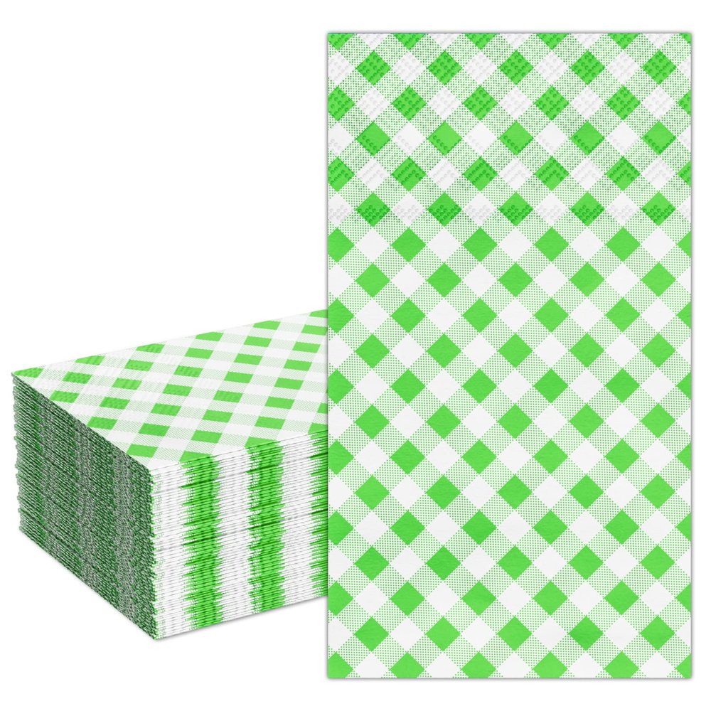 DYLIVeS Green Gingham Napkins, Green and White Checkered Guest Towel Plaid Party Napkins Disposable Paper Hand Towels for Luncheon, Dinner, Picnic, Birthday, Easter, Graduation Party, 3-Ply, 50 Pcs
