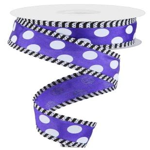 Craig Bachman, 1.5" Large Polka Dot Stripe Ribbon: Purple (10 Yards) - Gift Wrapping Wired Ribbon