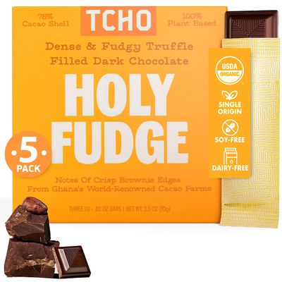 TCHO Holy Fudge 75% Dark Chocolate Bars (5 pack) | Single Origin Ghana, Dairy Free, Organic & Fair Trade | Non-GMO, Vegan, Soy Free, Gluten Free (2.1oz each)