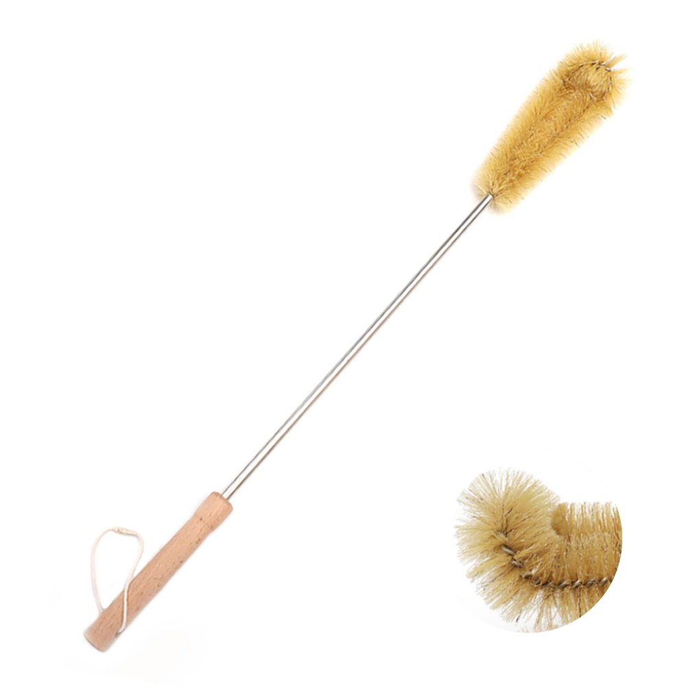 UPTALY 24 inch Extra Long Brush, Elbow Bristle, with Beech Wood Handle, Bendable Washing Brush, with Stainless Steel Pole, for Tall Bottle, Gallon Water Jug, Big Vessels, Floor Vase, Flower Pot