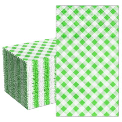 DYLIVeS Green Gingham Napkins, 80 Pack Green and White Checkered Guest Towel Plaid Party Napkins Disposable Paper Hand Towels for Luncheon, Dinner, Picnic, Birthday, Easter, Graduation Party, 3-Ply