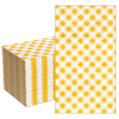 DYLIVeS Yellow Gingham Napkins, 80 Pack Yellow and White Checkered Guest Towel Plaid Party Napkins Disposable Paper Hand Towels for Luncheon, Dinner, Picnic, Birthday, Easter, Graduation Party, 3-Ply