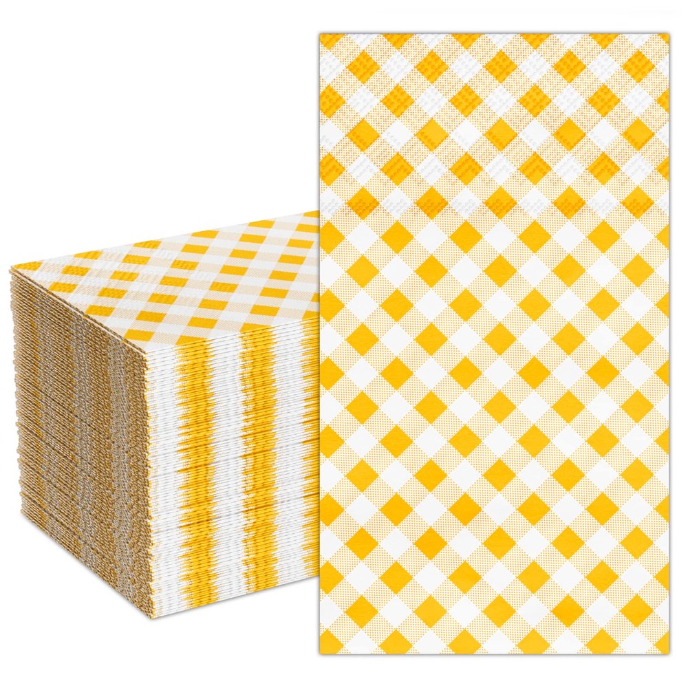 DYLIVeS Yellow Gingham Napkins, 80 Pack Yellow and White Checkered Guest Towel Plaid Party Napkins Disposable Paper Hand Towels for Luncheon, Dinner, Picnic, Birthday, Easter, Graduation Party, 3-Ply