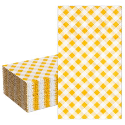 DYLIVeS Yellow Gingham Napkins, Yellow and White Checkered Guest Towel Plaid Party Napkins Disposable Paper Hand Towels for Luncheon, Dinner, Picnic, Birthday, Easter, Graduation Party, 3-Ply, 50 Pcs