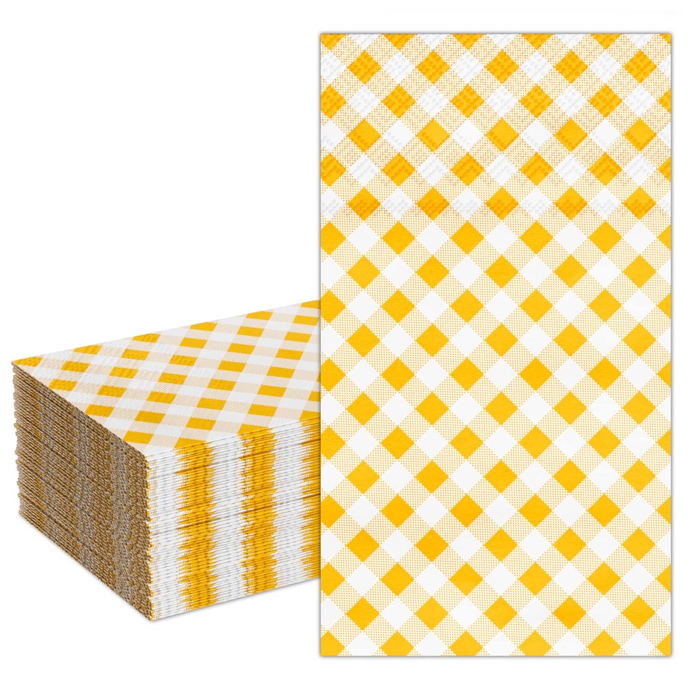 DYLIVeS Yellow Gingham Napkins, Yellow and White Checkered Guest Towel Plaid Party Napkins Disposable Paper Hand Towels for Luncheon, Dinner, Picnic, Birthday, Easter, Graduation Party, 3-Ply, 50 Pcs