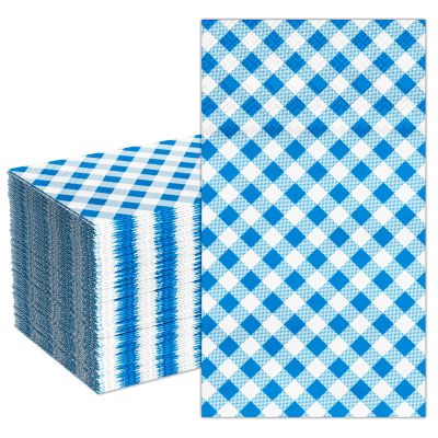DYLIVeS Blue Gingham Napkins, 80 Pack Blue and White Checkered Guest Towel Plaid Party Napkins Disposable Paper Hand Towels for Luncheon, Dinner, Picnic, Birthday, Easter, Graduation Party, 3-Ply