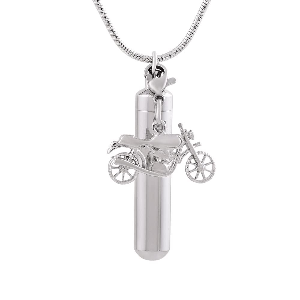 BIAIHQIE Stainless Steel Cremation Ashes Pendant Jewelry for Human Blank Urn Neckace with Motorcycle