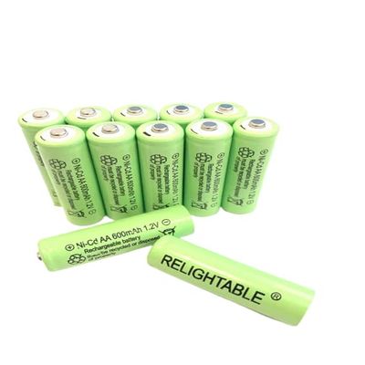 RELIGHTABLE AA Size NiCd AA 600mAh 1.2V Rechargeable Batteries for Solar Lamp Solar Light (12-PCS 600mAh Green)