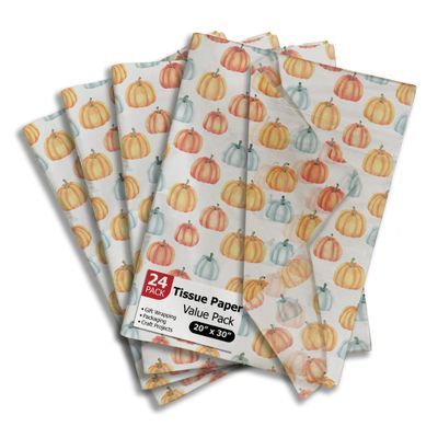 Fall Pumpkin Printed Tissue Paper Sheets for Gift Bags and Wrapping - Bulk Halloween Tissue - Decorative Art Paper for Packaging and Gifting | 24 Sheets 20" x 30"