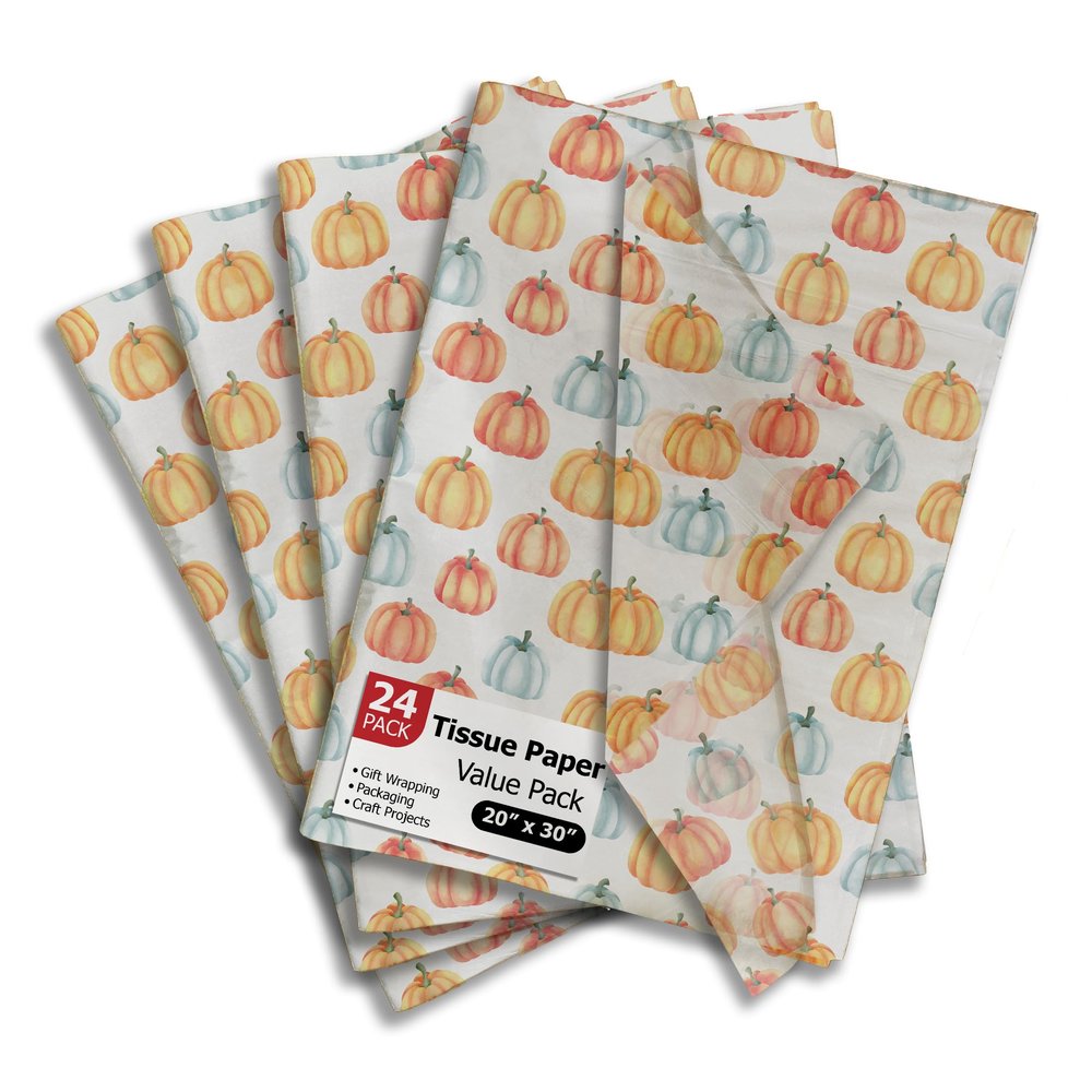 Fall Pumpkin Printed Tissue Paper Sheets for Gift Bags and Wrapping - Bulk Halloween Tissue - Decorative Art Paper for Packaging and Gifting | 24 Sheets 20" x 30"