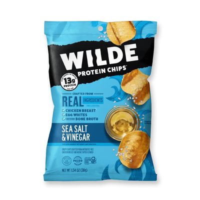WILDE Chicken Chips Mini Bags - High Protein, Made With Real Chicken, 1.34oz Bags (Sea Salt & Vinegar, 16 Count)