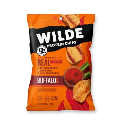 WILDE Chicken Chips Mini Bags - High Protein, Made With Real Chicken, 1.34oz Bags (Buffalo, 16 Count)