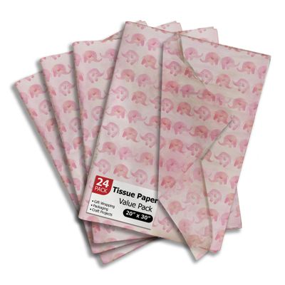 Pink Elephant Printed Tissue Paper for Gift Bags or Boxes and Wrapping - Baby Shower Bulk Decorative Art Tissue Paper for Packaging and Gifting | 24 Sheets 20" x 30"