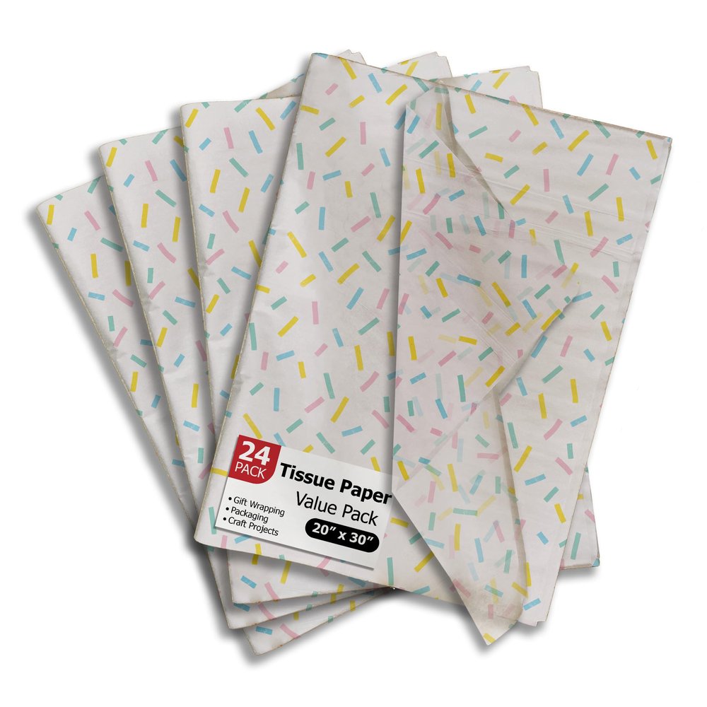 Confetti Birthday Printed Tissue Paper for Gift Bags or Boxes and Wrapping - Bulk Decorative Art Tissue Paper for Packaging and Gifting | 24 Sheets 20" x 30"