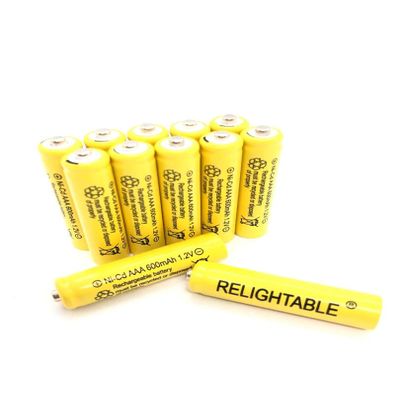RELIGHTABLE AAA Size NiCd AAA 600mAh 1.2V Rechargeable Batteries for Solar Lamp Solar Light (12-PCS AAA 600mAh Yellow)