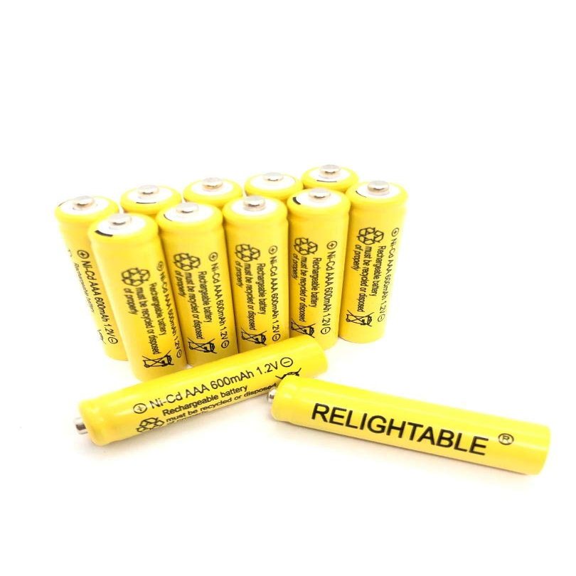 RELIGHTABLE AAA Size NiCd AAA 600mAh 1.2V Rechargeable Batteries for Solar Lamp Solar Light (12-PCS AAA 600mAh Yellow)