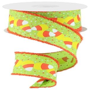 Craig Bachman 2.5" Candy Corn Drift Edge Ribbon: Lime (10 Yards) - Halloween Craft Floral Arrangement Gift Wrapping Wired Edge Ribbon