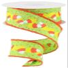 Craig Bachman 2.5" Candy Corn Drift Edge Ribbon: Lime (10 Yards) - Halloween Craft Floral Arrangement Gift Wrapping Wired Edge Ribbon view 1