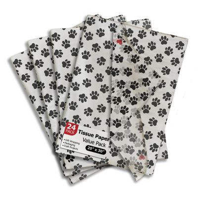 Paw Prints Printed Tissue Paper for Gift Bags or Boxes and Wrapping - Bulk Decorative Art Tissue Paper for Packaging and Gifting | 24 Sheets 20" x 30"