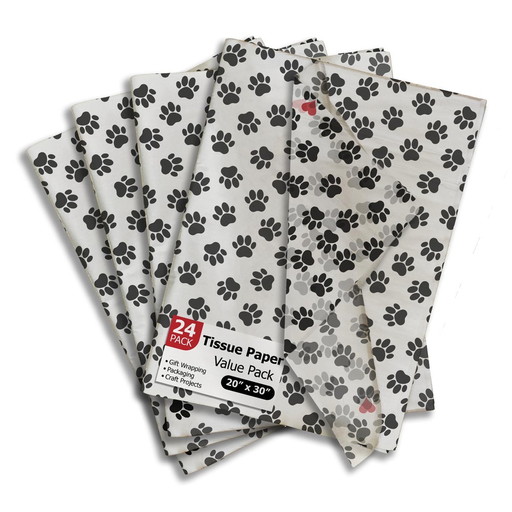 Paw Prints Printed Tissue Paper for Gift Bags or Boxes and Wrapping - Bulk Decorative Art Tissue Paper for Packaging and Gifting | 24 Sheets 20" x 30"