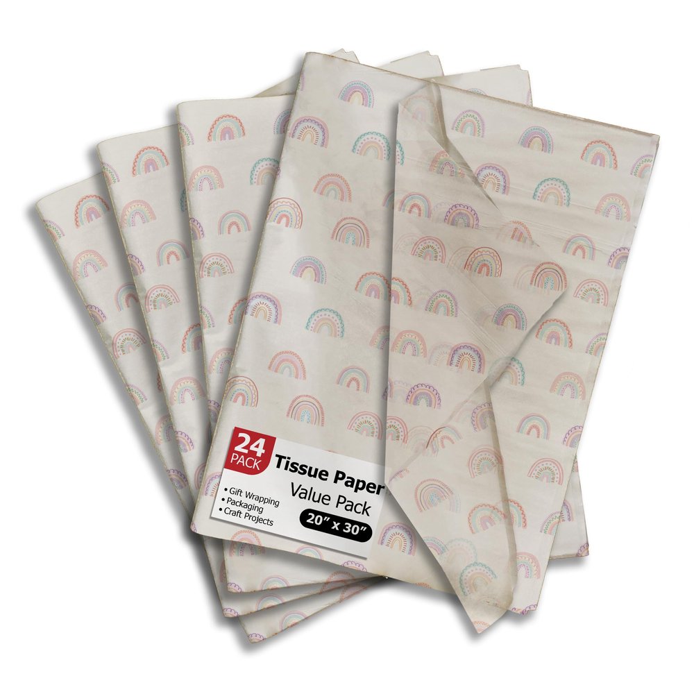 Pro Supply Global Rainbows Printed Tissue Paper for Gift Bags or Boxes and Wrapping - Spring Bulk Decorative Art Tissue Paper for Packaging and Gifting | 24 Sheets 20" x 30"