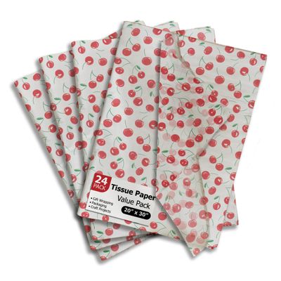 Pro Supply Global - Bulk Elegant Spring Cherries Tissue Paper Wrapping Gift Bag Crafts DIY Project Party Decorations Packaging - Creative Uses for Wedding Birthday & Holiday Events - 24 Sheets 20"x30"