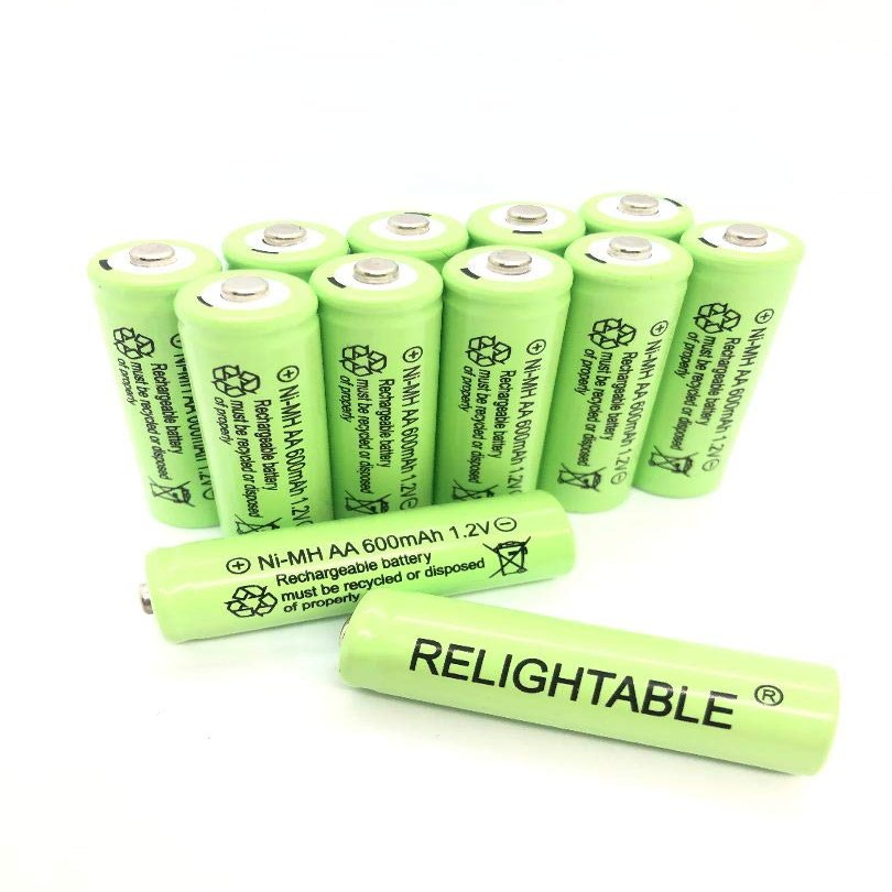 RELIGHTABLE AA Size NiMH AA 600mAh 1.2V Rechargeable Batteries for Solar Lamp Solar Light (12-PCS AA 600mAh)