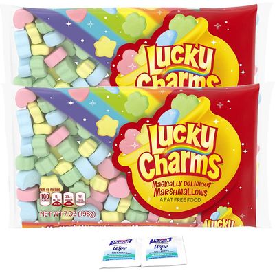 4 Set of 2- Lucky Charms Magically Delicious Large & Fluffy Marshmallows - 7 oz Bags, with 2 Unscented Purell Wipes,4 Set 7 Ounce (Pack of 2)