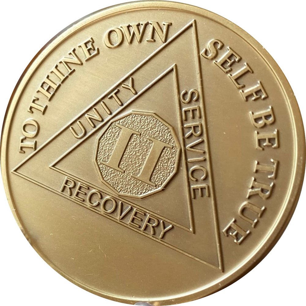 2 Year AA Medallion Large 1.5 Inch Heavy Premium Bronze Sobriety Chip