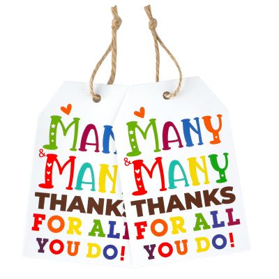 joycraft 100Pcs Thank You Tags with String, 3.3x2.1 inch Teacher Appreciation Tags, Thank You for All You Do Hangtags, Paper Gift Wrap Labels for Staff, Administrative Professional Day, Teacher Week