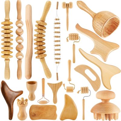 Amylove 21-in-1 Maderoterapia Kit Wood Therapy Massage Tools Set Therapy Tools for Body Sculpting Muscle Pain Relief Lymphatic Drainage Women Face Roller Fascia Massage Anti Body Contouring