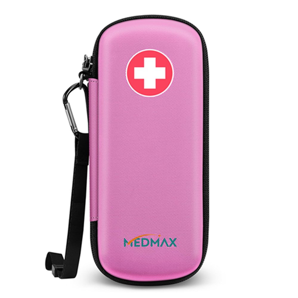MEDMAX Epipen Medical Carrying Case, Hard Shell EVA Shock Absorption Travel Medication Organizer Bag Emergency Medical Pouch Holds 2 EpiPens, Asthma Inhaler, Auvi-Q, Allergy Supplies (Pink)