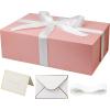 YINUOYOUJIA Pink Gift Boxes with Lid,14"x9"x4.5" Magnetic Gift Box with Ribbon,Cards and Envelopes for Presents,Great for Wedding,Birthdays,Crafting,Gift Packaging. view 1