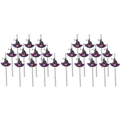 Halloween Paper Straws Halloween Decor pcs Party Paper Straws Witch Hat Plastic Decorative Drinking