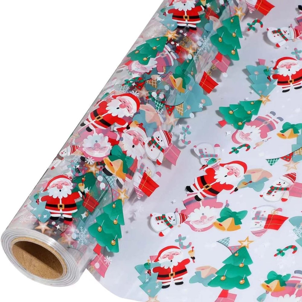 shareluck 100ft Christmas Cellophane Wrap Roll - Xmas Cellophane Wrap for Christmas to Wrap Gift Basket, Treat, Wine, Party Decoration. (100ft Long x 16 Wide x 2.5Mil)