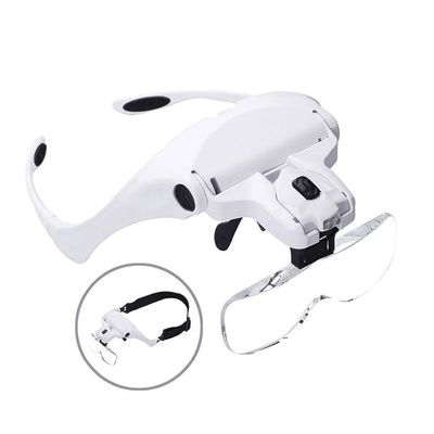 5 Lens 1.0X 1.5X 2.0X 2.5X 3.5X Adjustable Headband Magnifying Glass Magnifier with LED Light Lamp Magnifying Glasses for False Lashes Eyelash Extension White