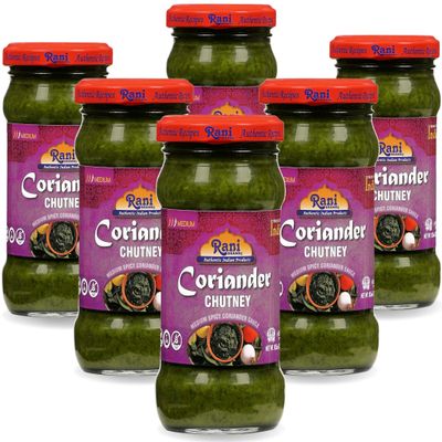 Rani Coriander Chutney 10.5oz (300g) Glass Jar, Ready to Eat, Pack of 5+1 FREE ~ Vegan | Gluten Free | NON-GMO | No Colors | Indian Origin