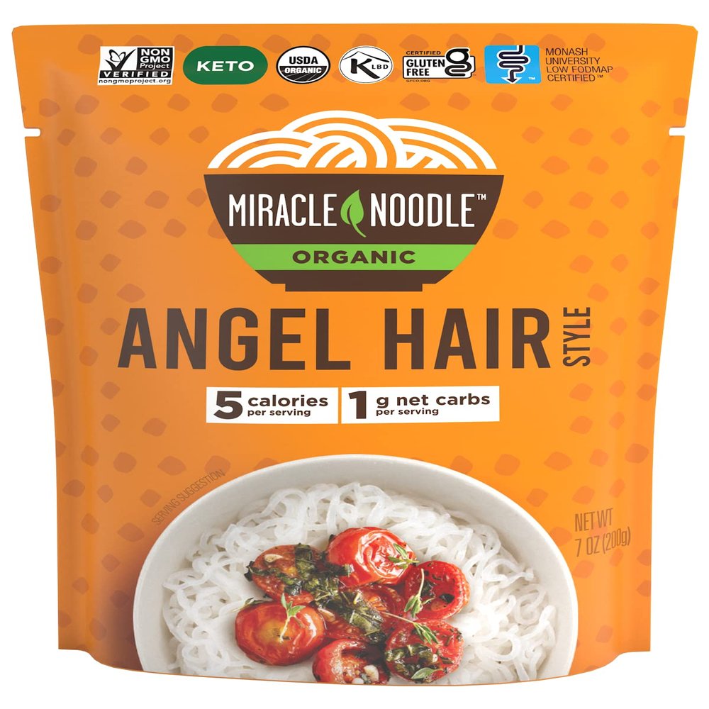 Miracle Noodle Ready to Eat Organic Angel Hair Pasta, 7 Oz (Pack of 6), Plant Based Shirataki Konjac Noodles, 5 Calories, 1g Net Carbs Per Serving, Keto, Gluten-Free