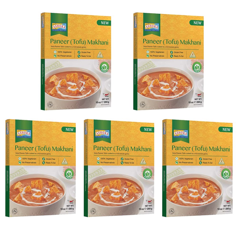 Ashoka Meals 1932, Tofu Curry, Plant-Based Gluten Free Meals, All-Natural, Ready to Heat Paneer Makhani, Kosher Certified, Authentic Indian Cuisine, Healthy Work Lunch, No Preservatives, Pack of 5