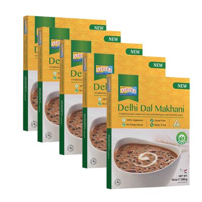 Ashoka Gluten-Free Meals, Microwave Ready Vegan Black Gram & Kidney Beans, Heat & Serve Meals, All-Natural Delhi Dal Makhani, Kosher Certified, Great for the Outdoors, No Preservatives, Pack of 5