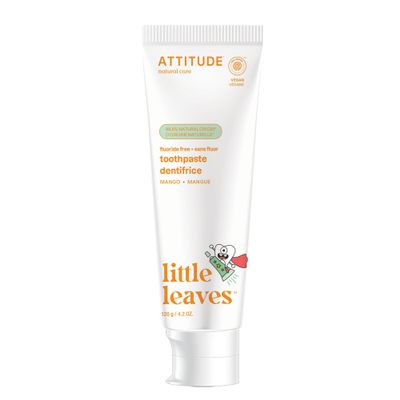 ATTITUDE Kids Fluoride-Free Toothpaste, EWG Verified, Plant- and Mineral-Based Ingredients, Vegan, Sugar-Free, Mango, 4.2 Oz